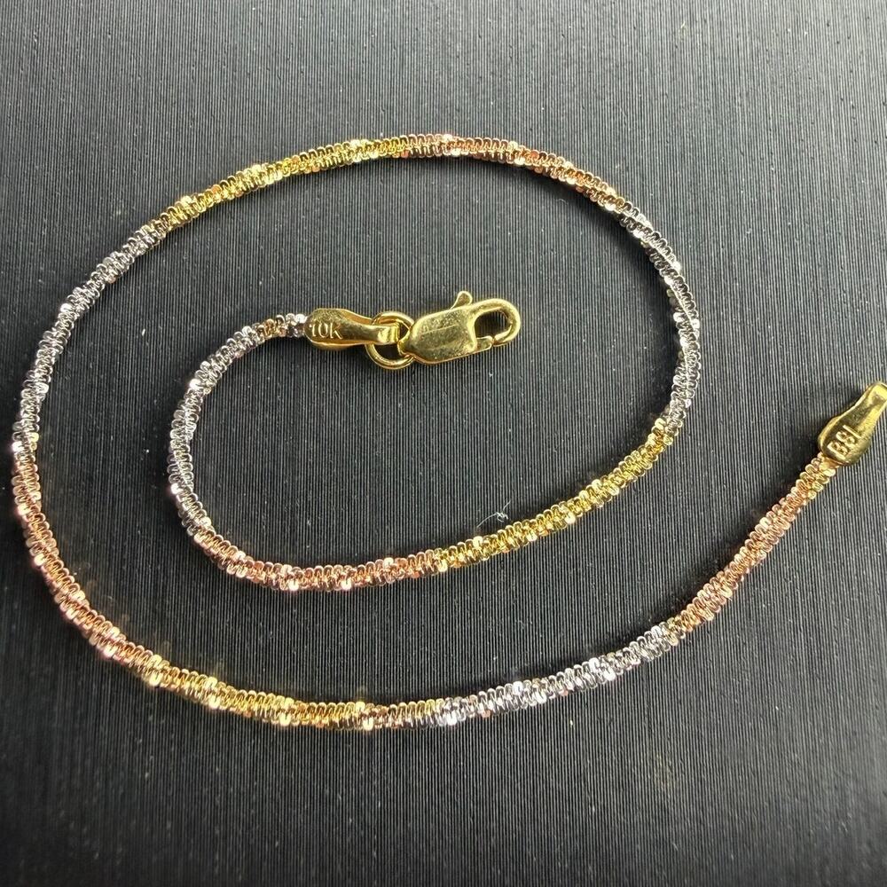 Solid 10k Yellow Rose White Gold Twisted Rock Bracelet 7" Long 1.25mm Wide